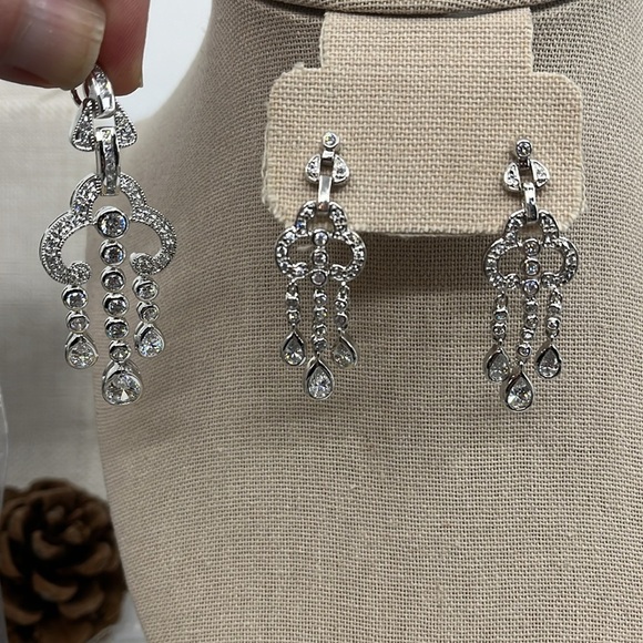 Vintage FACETS Sterling Silver Chandelier Earrings & Pendant Set w/ Pouches - Picture 6 of 11